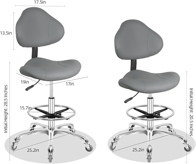 Rolling Swivel Drafting Chair Adjustable Heavy Duty (400lbs) Lumbar Support Task Chair for Home Desk Studio Design Lab(Grey)