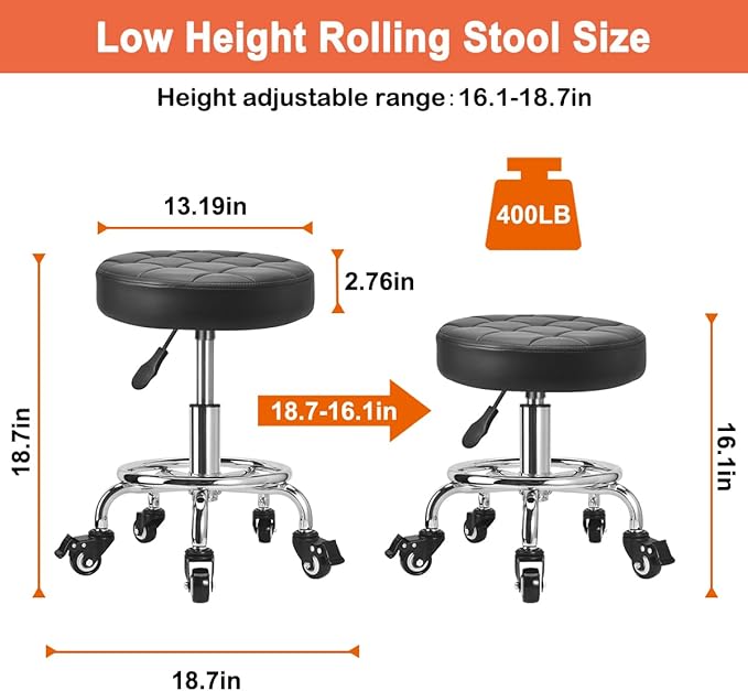 JOSTZHXIN Low Height Rolling Stool Height Adjustable Low Roller Seat, Swivel Small Chair Mechanic Stool, Short Stools for Home Office Garage Shop (Style 2)