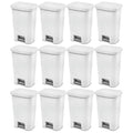 Sterilite 11.9 Gallon Rectangular Step On Kitchen Plastic Indoor Wastebasket with Wide Opening Lid and Comfort Handle for Home, White (12 Pack)