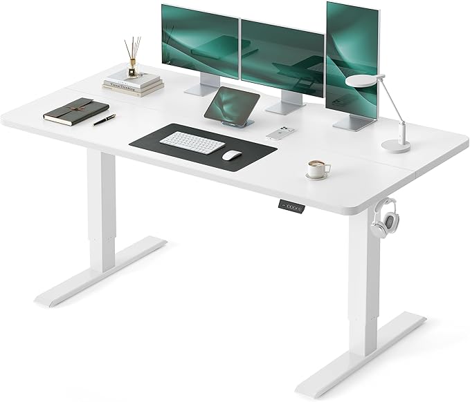 CubiCubi Electric Standing Desk Height Adjustable, 63.0 x 27.6 Inches Home Office Computer Desk, Sit to Stand Up with Memory Presets, White