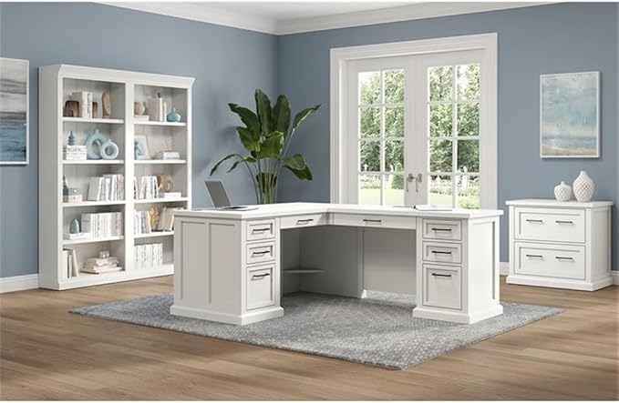 Pemberly Row Set of 3 Electric Sit/Stand Office Desk & Filing Cabinet & Bookcase