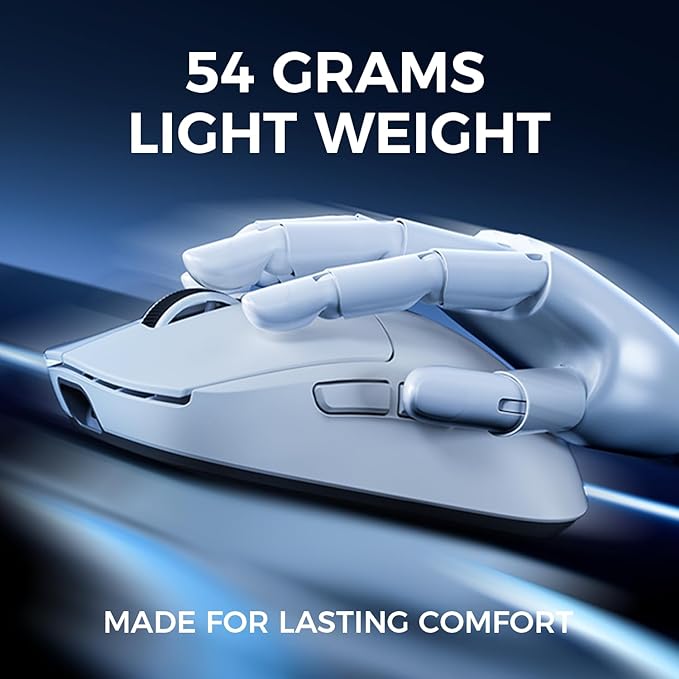 MCHOSE A5 Ultra V2 Wireless Gaming Mouse, Symmetrical Design, 54 Grams,Wired 8K/Wireless 4K Polling PAW3395 26K DPI Optical Sensor, 130 Hours Battery Life, Tri-Mode Connection - White