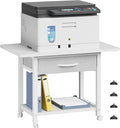 YAOHUOO 22"x15" Large Printer Stand with Storage Drawer, 2-Tier Under Desk Table for Home Office, Fits Fax Machine/3D Printer/Scanner (White)