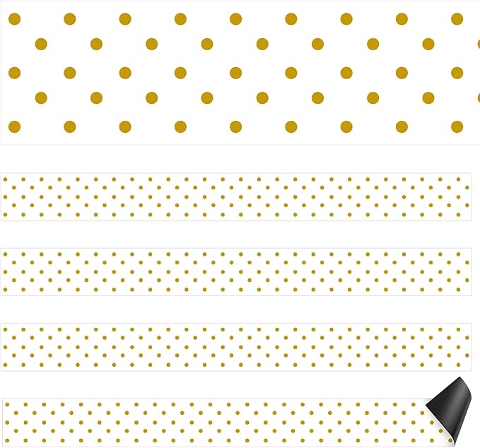 Ireer 24 Pieces Magnetic Strips Retro Magnetic Border for Classroom Whiteboard Bulletin Board Decorative Strips with Adhesive Borders for Bulletin Chalkboard(Gold Dot)