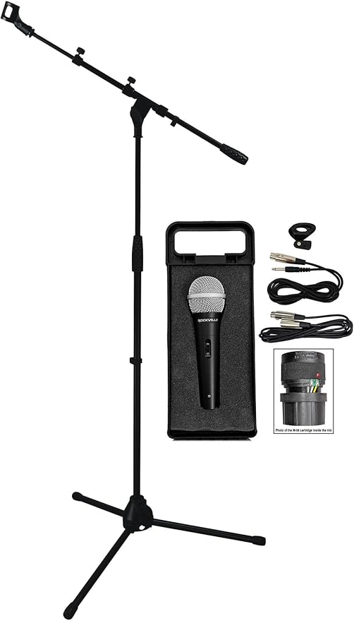 Rockville Podcasting Bundle: RMC-XLR Metal Handheld Dynamic Microphone, Dual Cables, RVMIC1 v2 Pro Tripod Mic Stand, Telescopic Boom, 2-Items