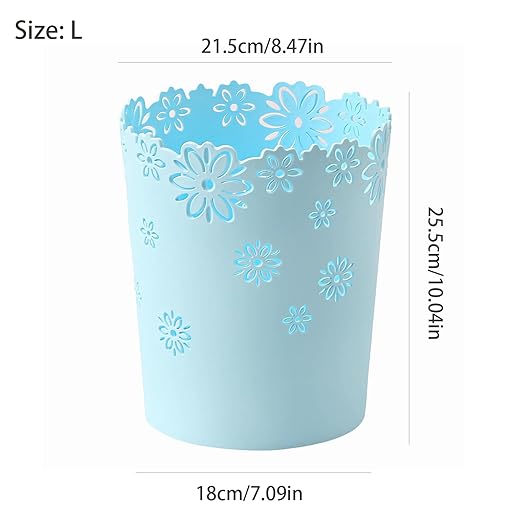 Simple Cute Wastebasket Hollow Flower Shape Plastic Lidless Wastepaper Baskets Trash Can 2.6 Gallons Bathroom Garbage can (Blue, L)