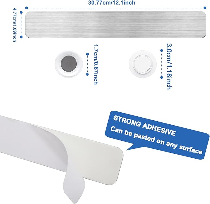 Magnetic Board Frameless Stainless Iron Board Strips, Magnetic Strips with Adhesive Backing Magnet Board Magnetic Bulletin Board Memo Board with 7 Pcs White Magnets for School Office Home, 3Pcs