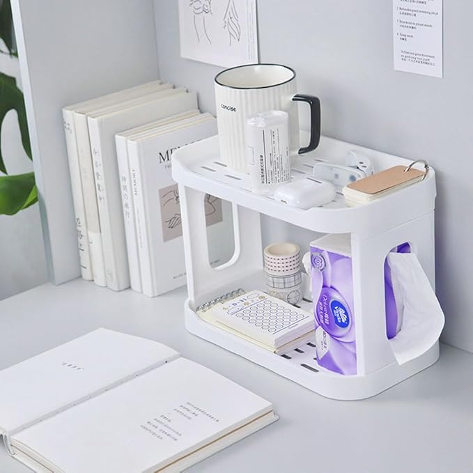 2PCS Kitchen Spice Rack or Bathroom Countertop Organizer, 2-Tier Desk Organizers，Mail Holder for Office Desk Organization, Gift for Teachers, Classmates, and Friends,White