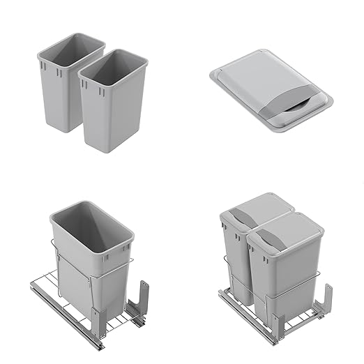 Dowell 5 Pack 35Qt Wastebasket Trash Container, 9Gal, Plastic, Stackable, for Kitchen/Bathroom/Office, Fits Under Sink/Desk - Grey (5, 35 QT)