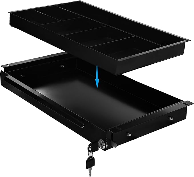 Frassie 18.8 inch Under Desk Pull-Out Drawer with Lock Office Mounted Sliding Metal Pencil Drawer for Standing Desk