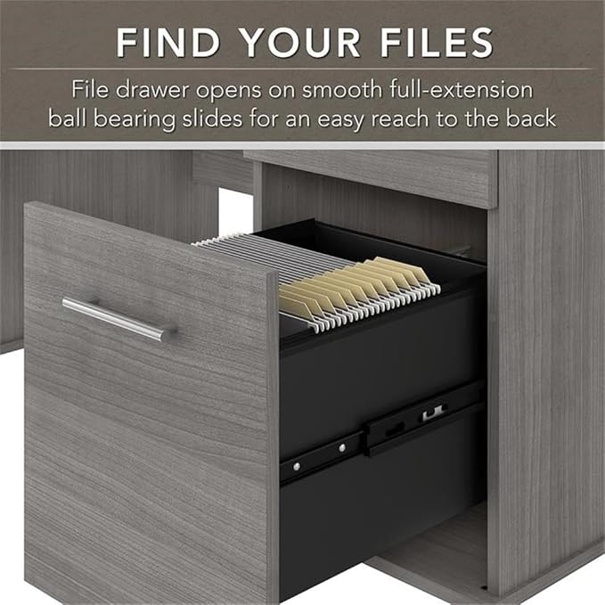 Pemberly Row Office Desk Set with File Cabinet & 5 Shelf Bookcase, 60W Desk, Engineered Wood, Gray Finish, Adjustable Shelves, Wire Management, Home Office Furniture for Workspace Organization
