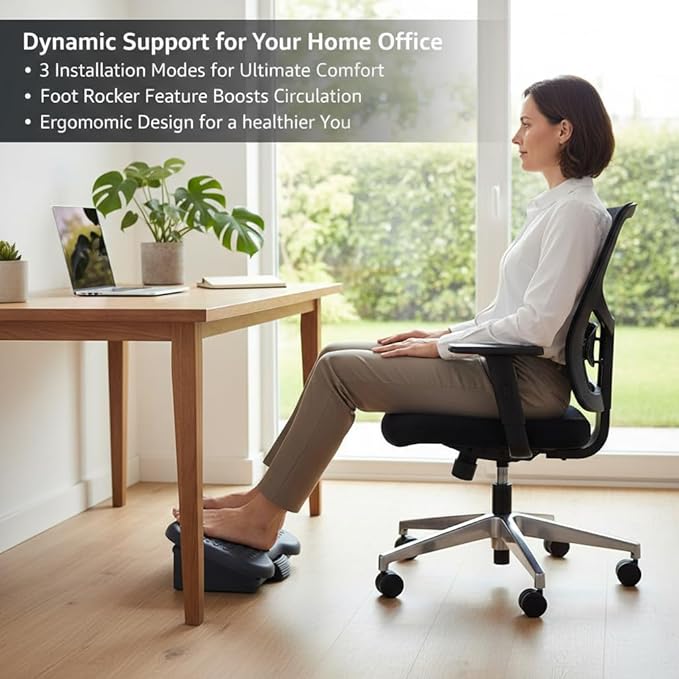 Adjustable Foot Rest for Under Desk, Ergonomic Footrest with Pebble Massage, Tilt and Height Adjustable Foot Stool for Home Office, Portable Leg Support for Desk Chair