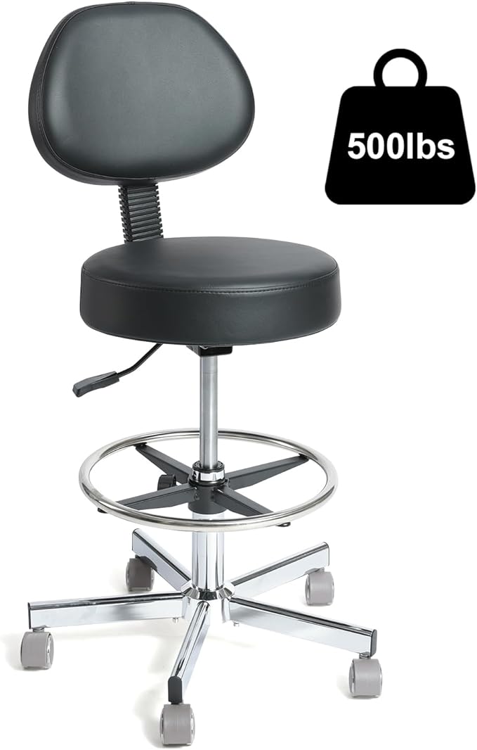 Rolling Stool with Wheels,360° Swivel Tattoo Chair,Adjustable Heavy Duty Office Stool for Guitar Tattoo Shop（Black）