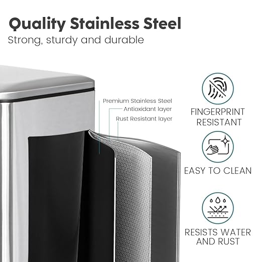 Small Bathroom Trash Can with Lid Soft Close, Step Pedal, 6 Liter / 1.6 Gallon Stainless Steel Garbage Can with Removable Inner Bucket, Anti-Fingerprint Finish, Brushed Sand