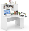 Giantex L Shaped Desk with Hutch, White Corner Desk with Storage Shelf & Cabinet, Laptop PC Table Gaming Computer Table Workstation, Modern Executive Study Writing Desk for Home Office, Bedroom