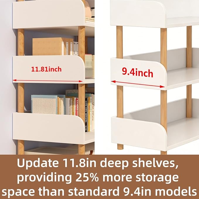 2-Tier Open Bookcase with Extra-Deep Shelves - Modern Display Bookshelf Premium Solid Wood for Living Room, Home Office & Bedroom, 11.8in Deep Storage Cabinet, Warm White (Warm White, Extra Large, 2)