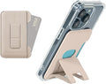MagSafe Wallet Stand for iPhone 16/15/14/13/12, Magnetic Card Holder with Adjustable Multi-Angle Kickstand, Side-Opening Card Slot, Dual Magnetic Rings, – Beige