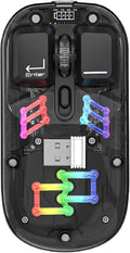 Wireless Bluetooth Mouse, Transparent BT + 2.4G Dual-Mode Mechanical Mouse with Magnetic Top Cover, Rechargeable RGB Backlit Gaming Mouse for Gaming/Esports/Desktop/Laptops/Tablets (Black)