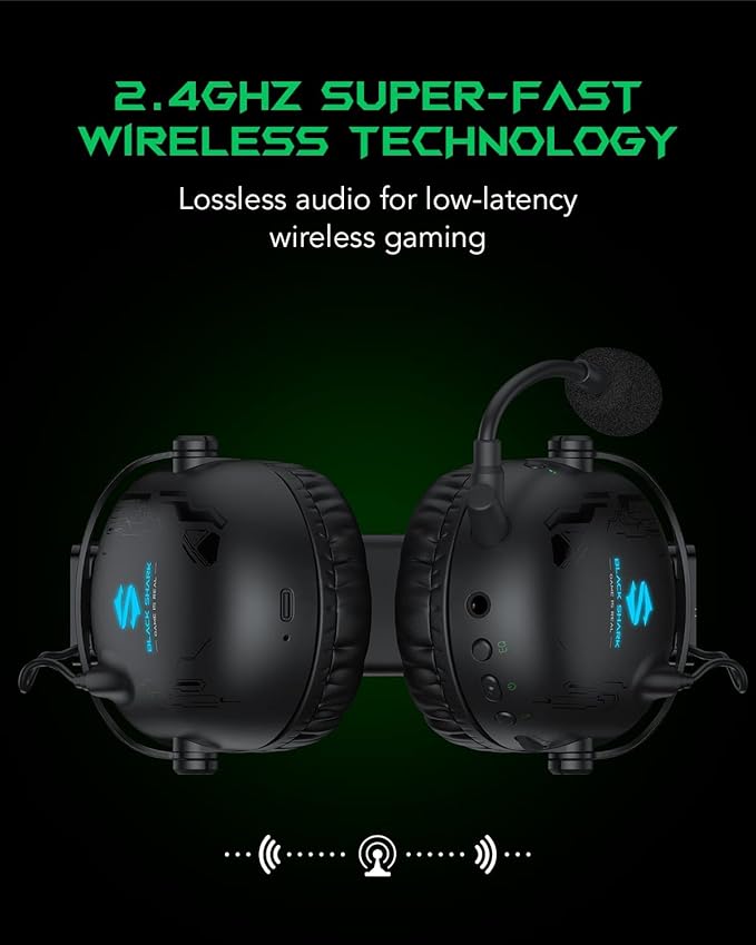 Black Shark Wireless Gaming Headset with Microphone, Bluetooth Xbox Headphone - Fast Connection, No Delay - 2.4GHz USB Headphone with Over Ear Memory Foam for PC, PS5, PS4, Xbox