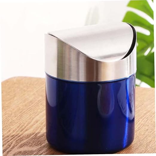 SOLUSTRE Desktop Trash Can Stainless Steel Garbage Can Compact Easy to Move for Bathroom Laundry Room Kitchen