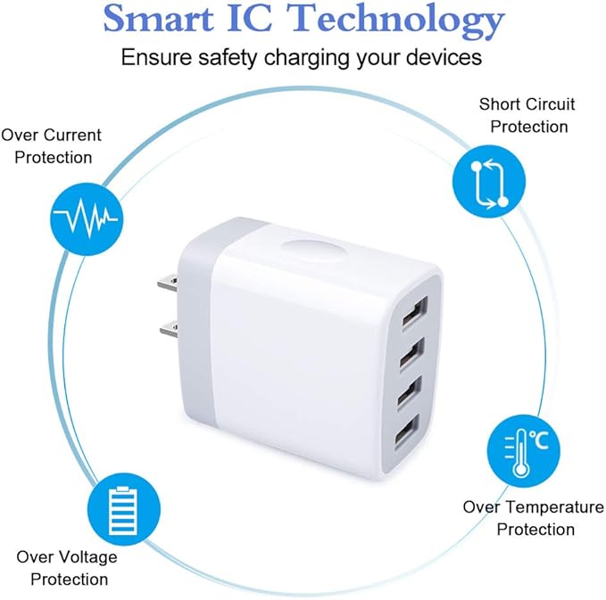 Multiple USB Wall Charger, HOOTEK 2Pack 4-Multi Port USB Charger Cube 4.8A Fast Charging Block Plug Box for iPhone 17 16e 16 15 14 13 12 Pro Max Samsung Galaxy A17 A16 A15 A56 A55 S25 Ultra S24 Ultra