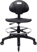 Chair Master Drafting Stool - Easy to Clean! Ergonomic Polyurethane Chair. Seat Height Adjustable w/Heavy Duty Footring for Home, Automotive, Lab, Cleanroom (Soft Roller Blade Casters, Medium Stool)
