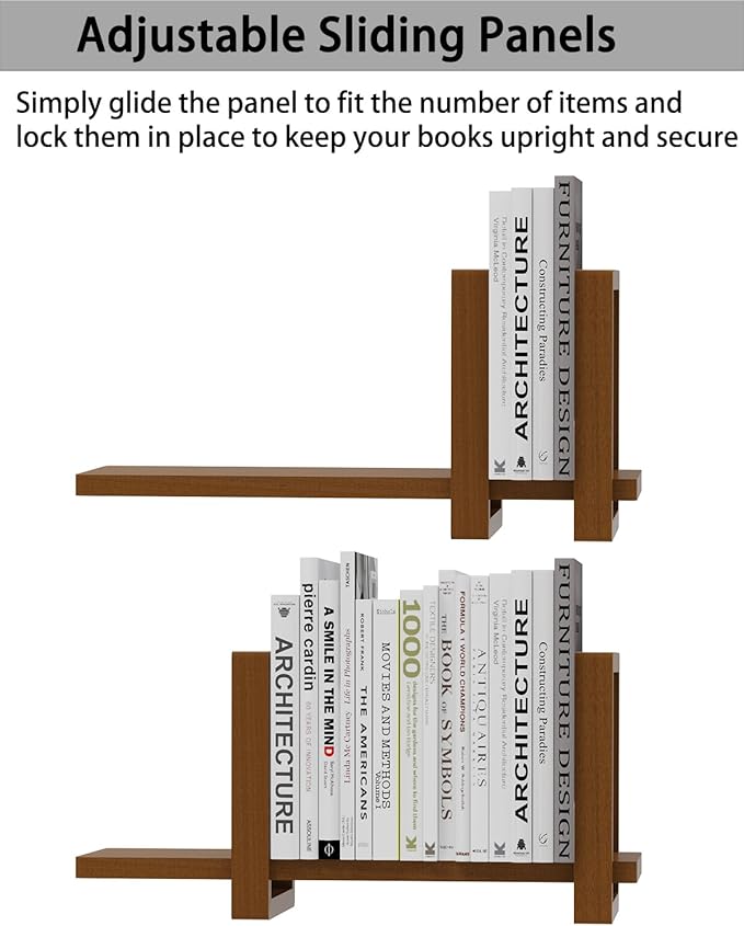 100% Solid Wood Adjustable Desktop Bookshelf, Retro Tabletop Bookshelf, Desk Shelf for Living Room, Home, Office, Perfect for Magazine, Books, Cookbooks, No Tools Required to Assemble (Walnut Brown)