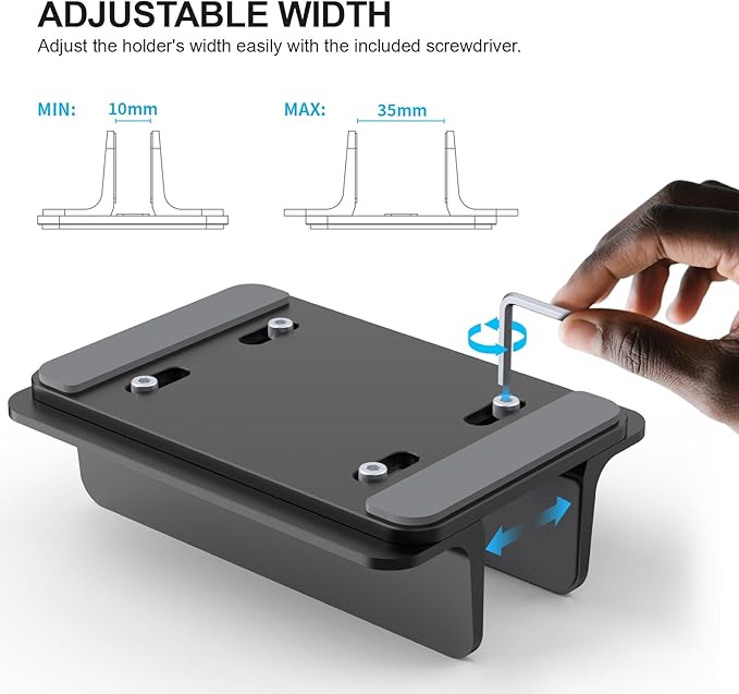 YICOSUN Aluminum Vertical Laptop Stand for Desk - Adjustable Width Dock for MacBook, Surface, Samsung, HP, Dell up to 17.3 inches - Space-Saving & Protective Design - Black
