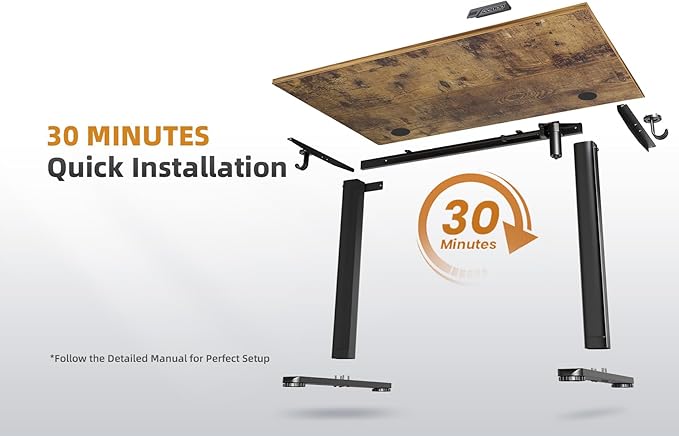 YDN Electric Standing Desk, 55 x 24 Inches Adjustable Height Stand up Desk with Cable Management, Home Office Desks with Splice Board & Frame, Rustic Brown Top