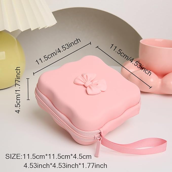 Charger Cover Storage Bag, Cute 3D Bow Tie Waves Design Charger Protector Travel Storage Case, Earphone Wire Saver Cable Cord Organizer Wireless Earphone Storage Box, Pink Bow
