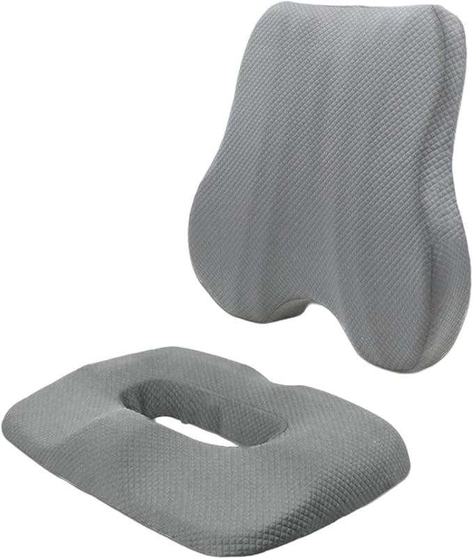 Back and Seat Cushion Set, Thick Breathable Backrest and Seat Pad, Office Chair Cushion with Ergonomic Support and Non-Slip Strap, 15.75x3.15x15.75inch Back, 17.72x2.76x12.99inch Seat- Gray