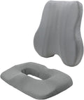 Back and Seat Cushion Set, Thick Breathable Backrest and Seat Pad, Office Chair Cushion with Ergonomic Support and Non-Slip Strap, 15.75x3.15x15.75inch Back, 17.72x2.76x12.99inch Seat- Gray