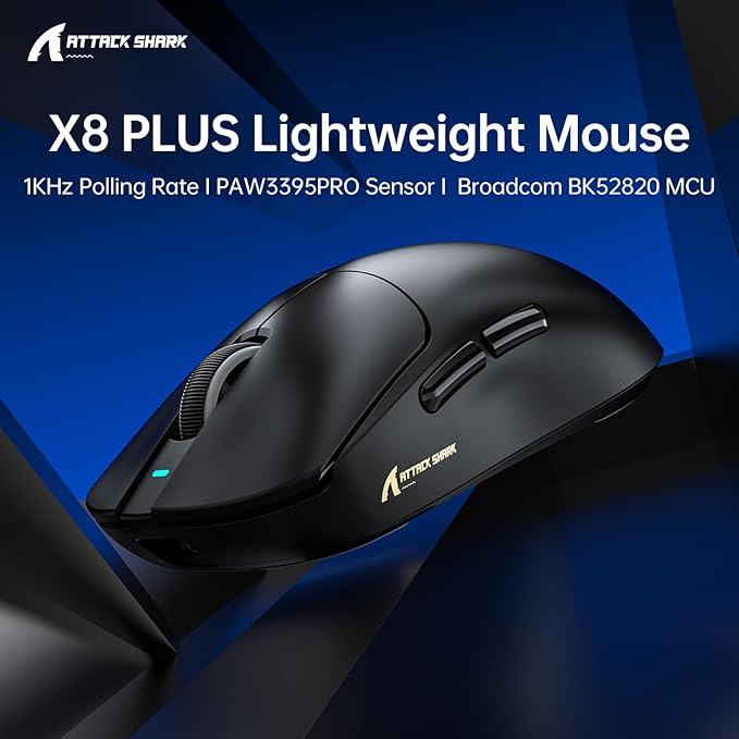 MAMBASNAKE×Attack Shark X8 Plus Wireless Gaming Mouse,55g Lightweight Triple Mode Ergonomic Gaming Mouse,PAW3395PRO 40K DPI Optical Sensor,150h Battery Life,Griptape Programmable Buttons for PC/Mac