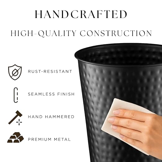 Monarch Abode Hand Hammered Metal Desk Wastebasket – Black