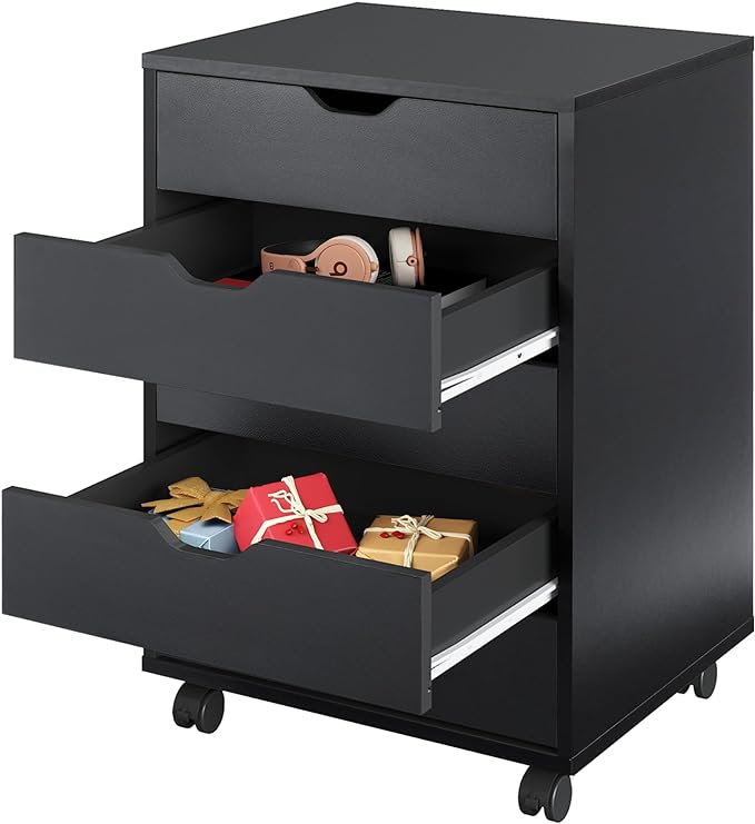 DEVAISE 5-Drawer Chest, Wood Storage Dresser File Cabinet with Wheels, Mobile Dresser for Home Office, Black