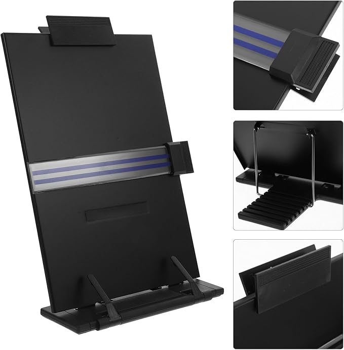 Cabilock Adjustable Desktop Document Stand with Clip and Paper Holder, Portable Reading Rack for Office and Student Use, Foldable Copyholder for Books and Papers