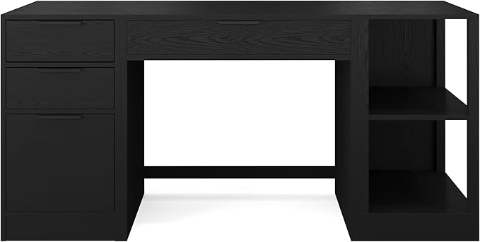 Martha Stewart Kayden Home Office Modular Desk with Drawer, 2 Tier Shelf, and File Cabinet in Black with Oil Rubbed Bronze Hardware
