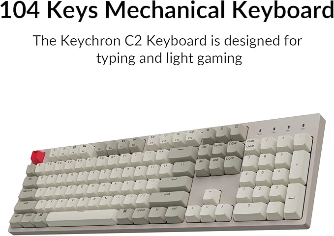 Keychron C2 Full Size Hot-swappable Wired Mechanical Keyboard Compatible with Mac, Keychron Red Switch, 104 Keys ABS Retro Color Keycaps Gaming Keyboard for Windows, USB-C Type-C Braid Cable