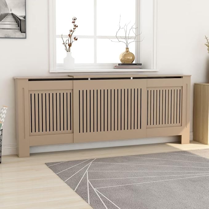 MDF Radiator Cover Cabinet Shelf, Heater Heating Side Stand Radiator Cover Living Room Furniture Decor, Brown 80.7"x8.1"x32.1",-454