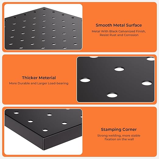 INCLY 4 Pack Peg Board, 12"x16" Upgrade Heavy Duty Metal Pegboard Panels, Black Pegboard Wall Organizer, Peg Board Panels for Walls Home, Garage Tools Storage, Shed, Craft Room, Office, Kitchen