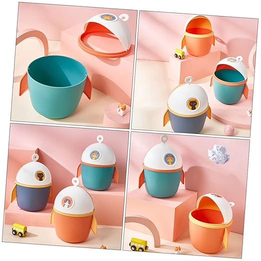 SOLUSTRE Top Trash Can Mini Cartoon Waste Paper Container for Desk Random Color Small Size Lightweight for Home and Office Use