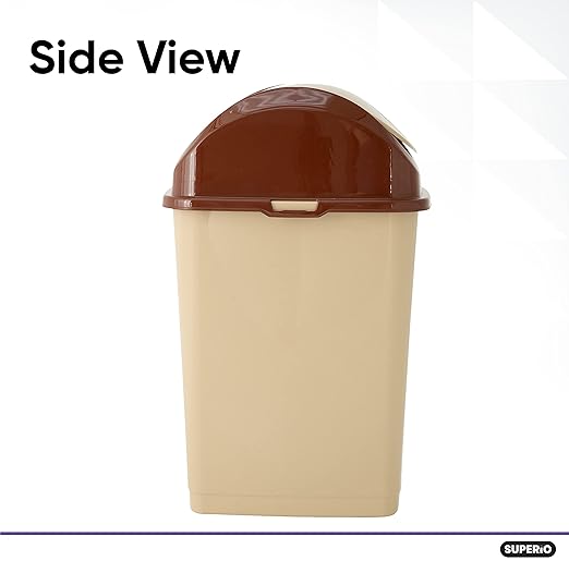 Superio Medium Trash Can with Lid 4.5 Gallon Plastic Swing Top Garbage Can Slim Waste Bin for Under Sink/Cabinet, Laundry Room, Kitchen, Office, Bedroom, Bathroom, College Dorm, 18 Qt, Beige