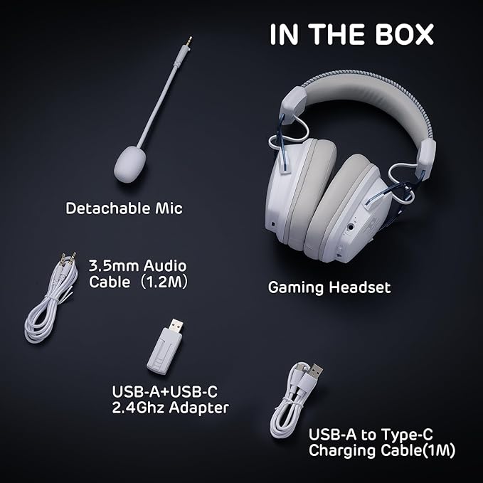 RK ROYAL KLUDGE HG103 Wireless Gaming Headset for PS5/4, Xbox, PC, Switch, BT5.3/2.4G/3.5mm Wired RGB Over Ear Headphones with Noise Canceling Mic, 50mm Drivers, 7.1 Surround Sound for FPS Game