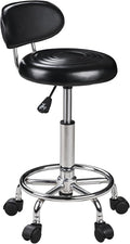 VECELO Home Office Desk Chair with Backrest & Wheels | PU Leather Rolling Office Chair for Drafting, Salon, Spa(Black, with Back)