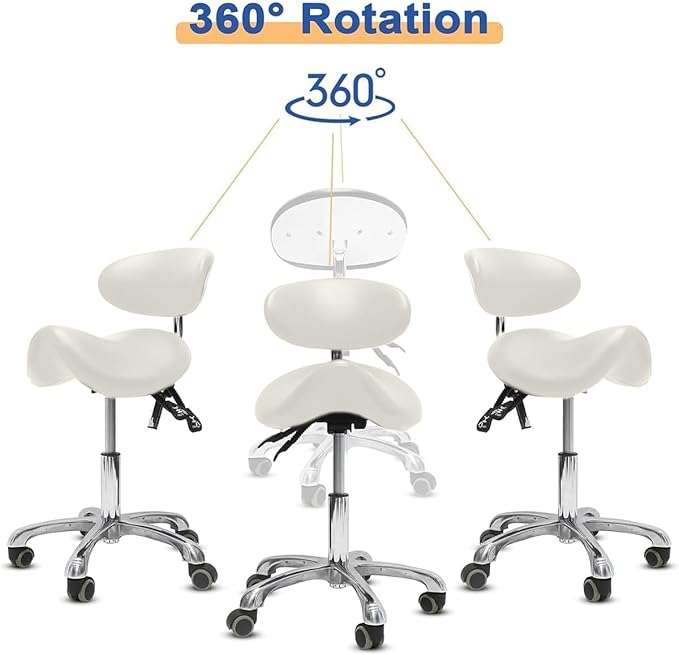 Saddle Stool with Wheels,3-Way Function Rolling Stool with Back Support,Ergonomic Stool Saddle Stool for Hair Stylist for Dentist Salon Tattoo