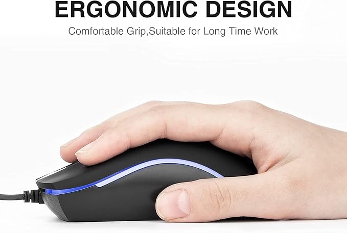 Rii RM105 Wired Mouse,Computer Mouse with Colorful RGB Backlight,Comfortable Grip Ergonomic Optical,USB Wired Mice Support Windows PC, Laptop,Desktop,Notebook,Chromebook