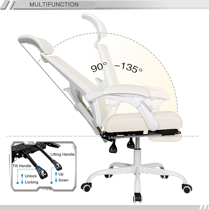 Qulomvs Home Office Desk and Chair Set, Home Office Furniture Sets, Computer Desk with Drawers & Shelves, Ergonomic Office Chair with Footrest Mesh Home Office Desk Chair