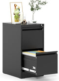 2 Drawer File Cabinet, Metal Vertical Filing Cabinet for Home Office, Locking Steel Easy Assemble 18" D File Cabinets for Legal/Letter/A4/F4 (Black)