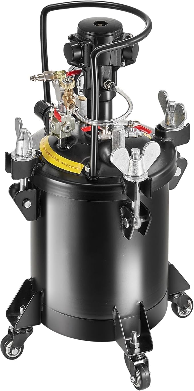 Spray Paint Pressure Pot Tank 10 L/2.5 gal Fully Automatic Stirring 70 psi Automatic Stirring: The paint pressure pot is equipped with a pneumatic motor for automatic stirring, ensuring even mixing