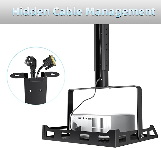 Salange 3-in-1 Projector Mount, Adjustable Height Ceiling/Wall Mount with Tray, Heavy-Duty Stand w Cable Management, Holds Up to 22 lbs, Ideal for Home Theater and Office (Black)
